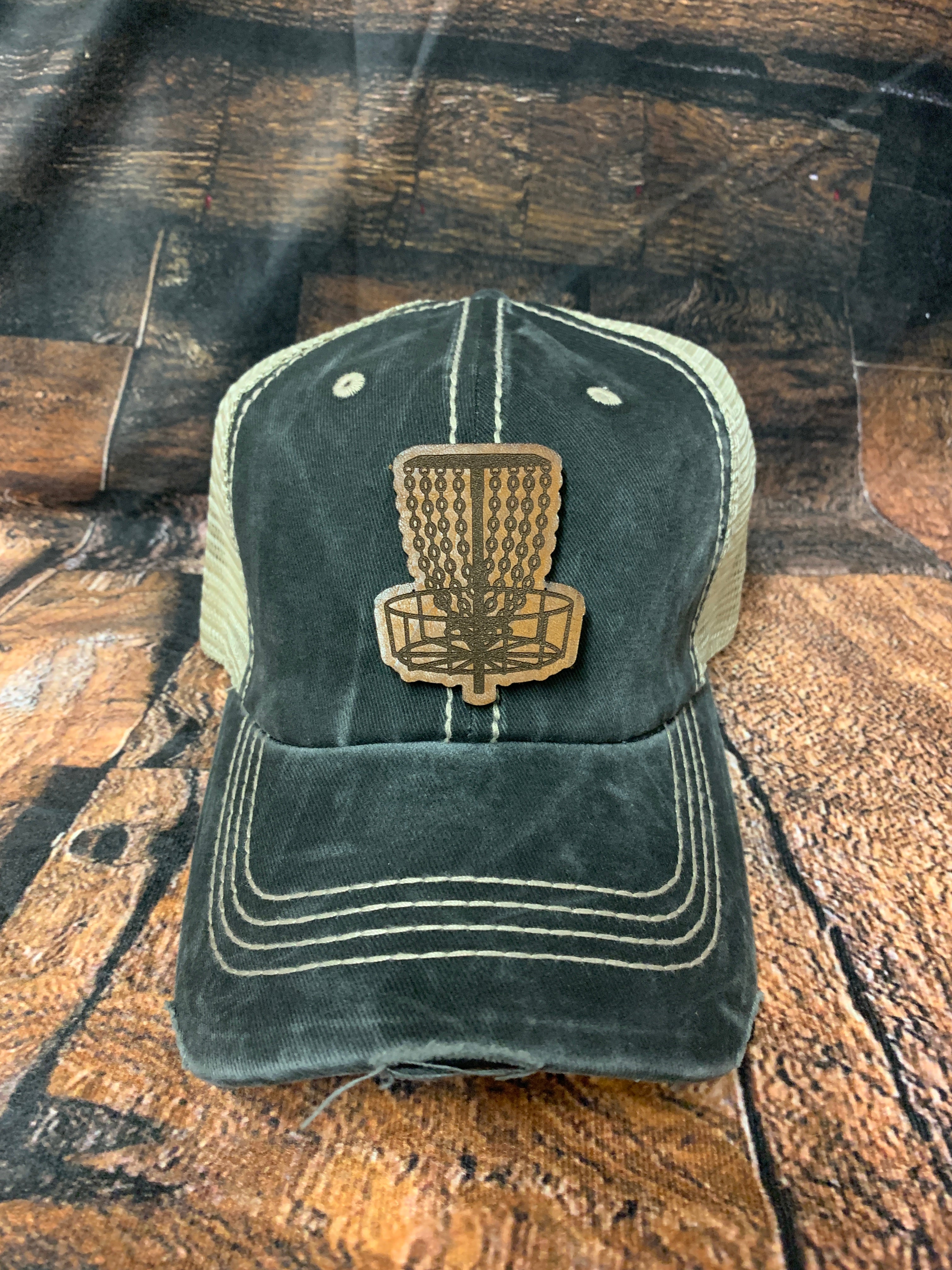 Men's Genuine Leather Disc Golf Patch Trucker Hat | Frisbee Golf Apparel